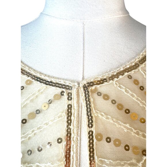 Beaded Sequins OS Capelet Scalloped Shawl Elegant Sheer Vintage Style Ivory - Picture 7 of 16
